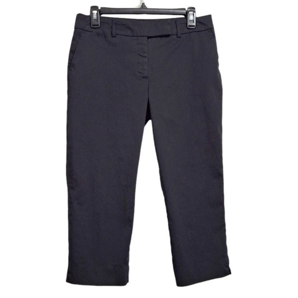 Willi Smith Women Capri Pants 8 6‎ Black Cotton Chino Stretch Pockets Slits Zip